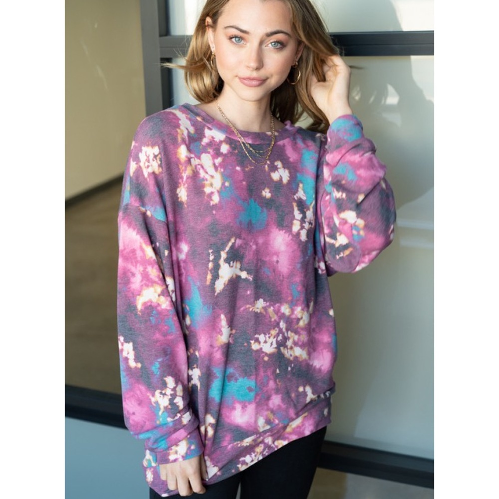 Last1️⃣ Bright Fall Tie Dye Slouchy Top Oversized Lightweight Women’s Tops - Picture 3 of 8